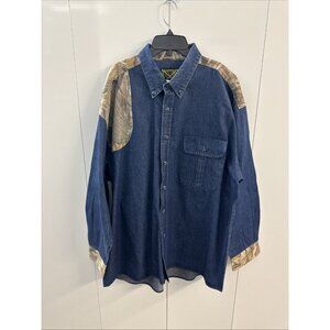 Vtg Scottish Greys Shirt Mens XXL 2XL Camo Denim Button Front Shooting Hunting